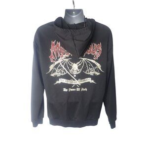 Goth Men Skull & Letter Graphic Drawstring Hoodie Black Large‎ Mysterious